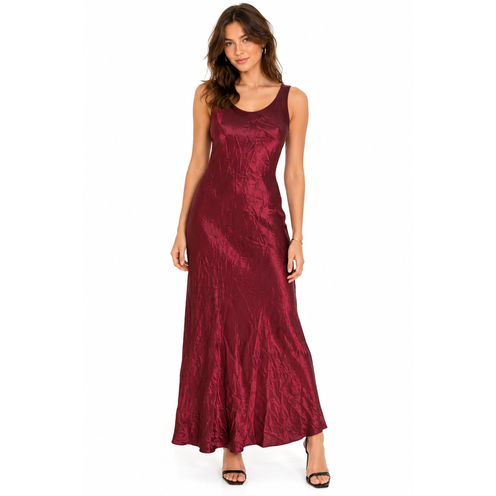 PJLA Womens Red Wine Satin Sleeveless USA Made Vintage 90s Dress Whimsigoth S